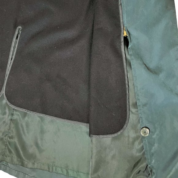 Vtg Jones New York Dark Teal Maxi Flare Trench Coat Wool & Satin Linings, Sz S/M - Picture 8 of 16